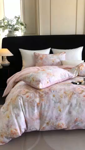 91家纺网 家纺一手货源 找家纺 立奥被业 2025新款全棉高密磨毛数码印花四件套（控价199）秋华粉