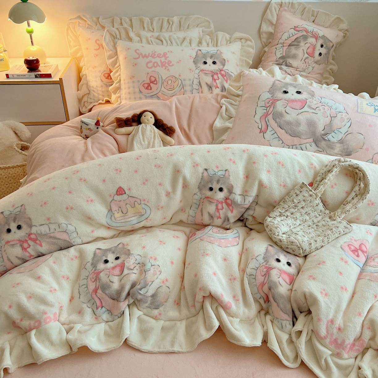 91家纺网 家纺一手货源 找家纺 （总）沐慕 2025新款高克重花边款牛奶绒四件套