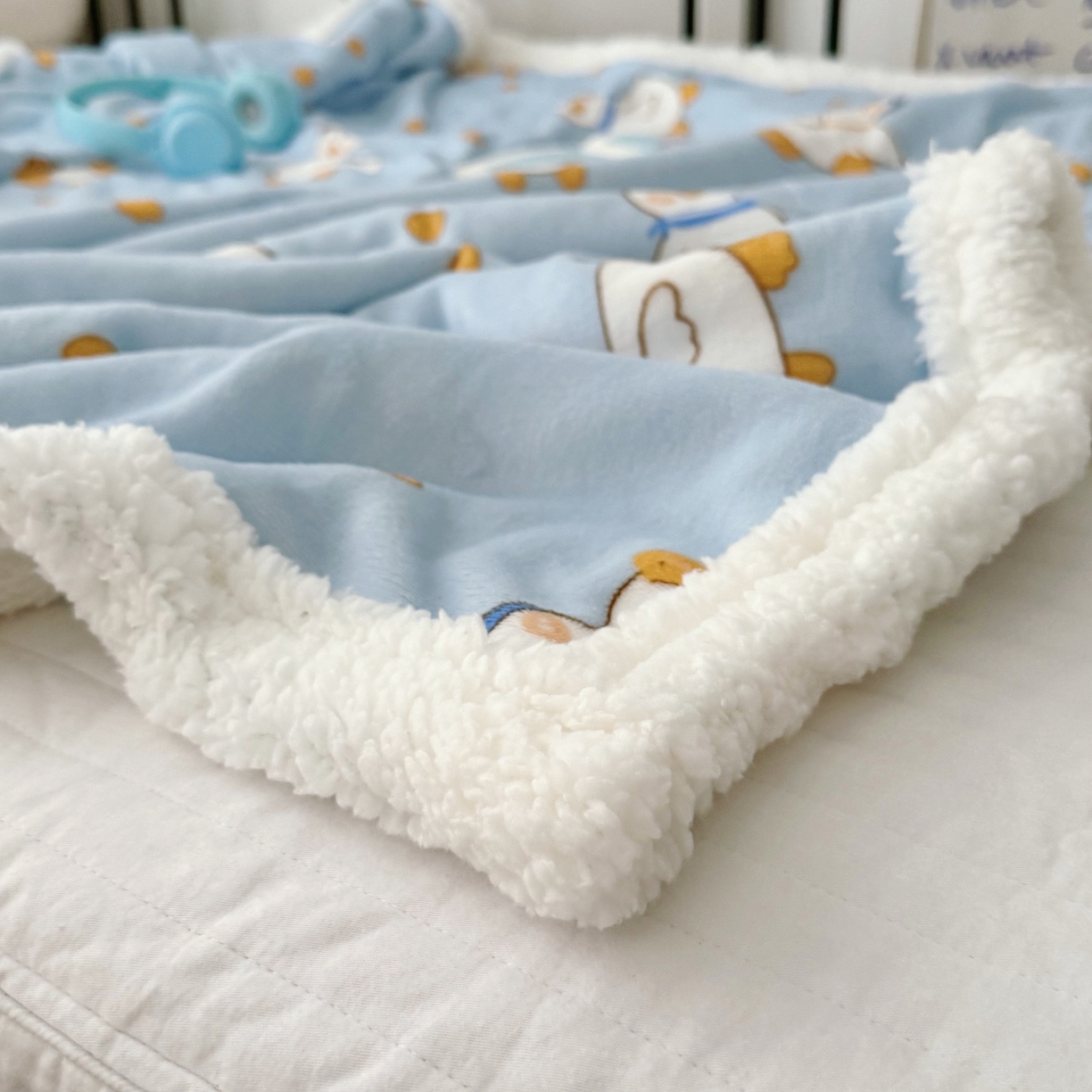 91家纺网 家纺一手货源 找家纺 大元 2025新款ins加厚小清新牛奶绒羊羔绒毛毯午睡毯沙发盖毯 蓝鸭子