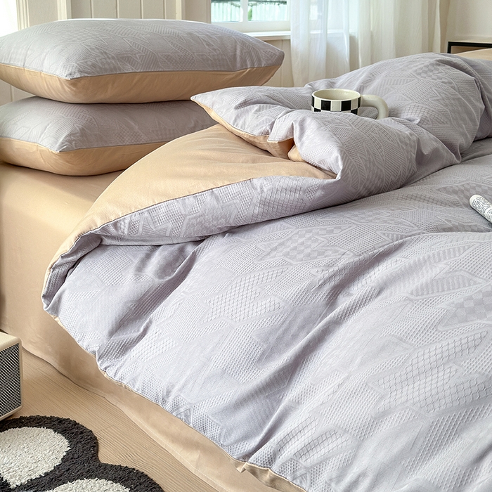 91家纺网 家纺一手货源 找家纺 菡宝 2025新款全棉纯棉色织小提花四件套支持定制定做尺寸 千鸟格灰