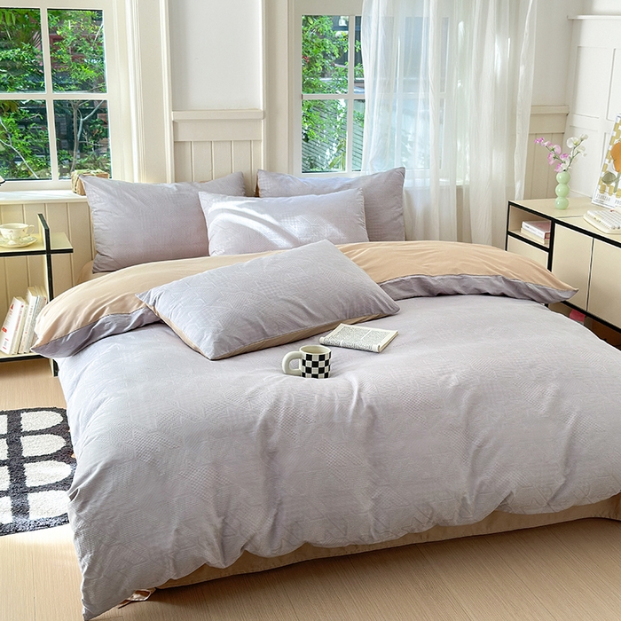 91家纺网 家纺一手货源 找家纺 菡宝 2025新款全棉纯棉色织小提花四件套支持定制定做尺寸 千鸟格灰