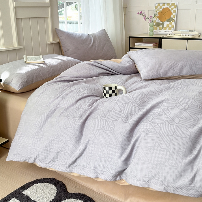 91家纺网 家纺一手货源 找家纺 菡宝 2025新款全棉纯棉色织小提花四件套支持定制定做尺寸 千鸟格灰