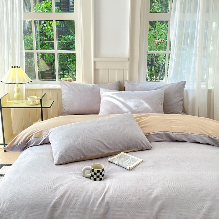 91家纺网 家纺一手货源 找家纺 菡宝 2025新款全棉纯棉色织小提花四件套支持定制定做尺寸 千鸟格灰