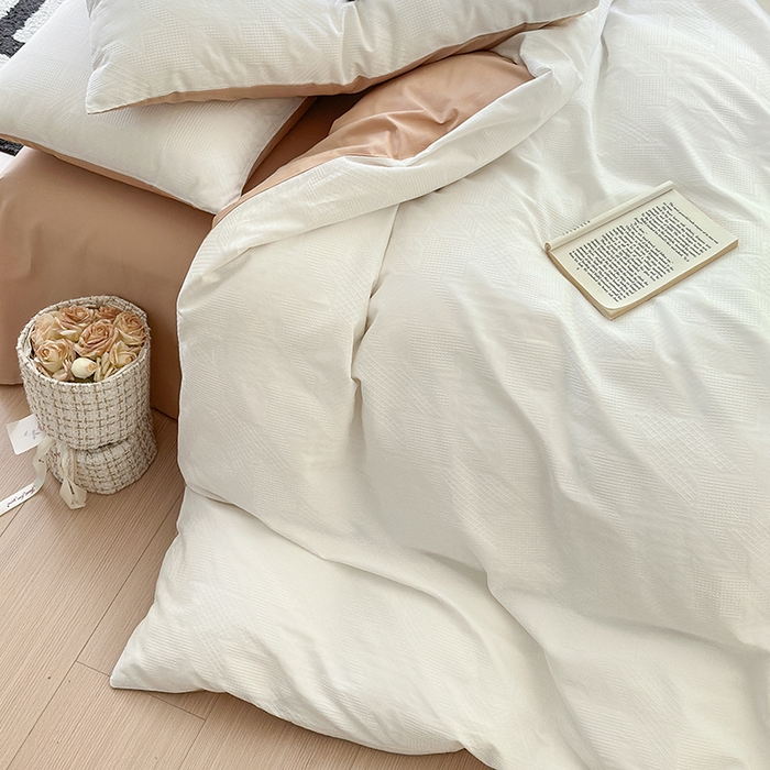 91家纺网 家纺一手货源 找家纺 菡宝 2025新款全棉纯棉色织小提花四件套支持定制定做尺寸 千鸟格白