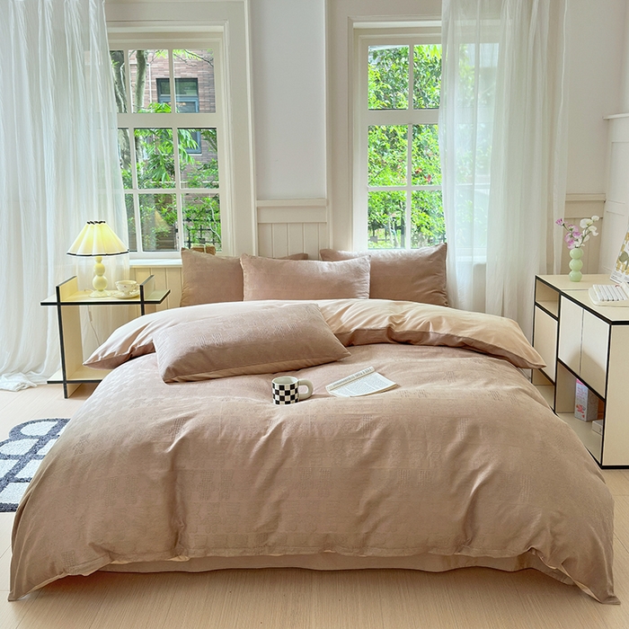 91家纺网 家纺一手货源 找家纺 菡宝 2025新款全棉纯棉色织小提花四件套支持定制定做尺寸 暴力熊卡其