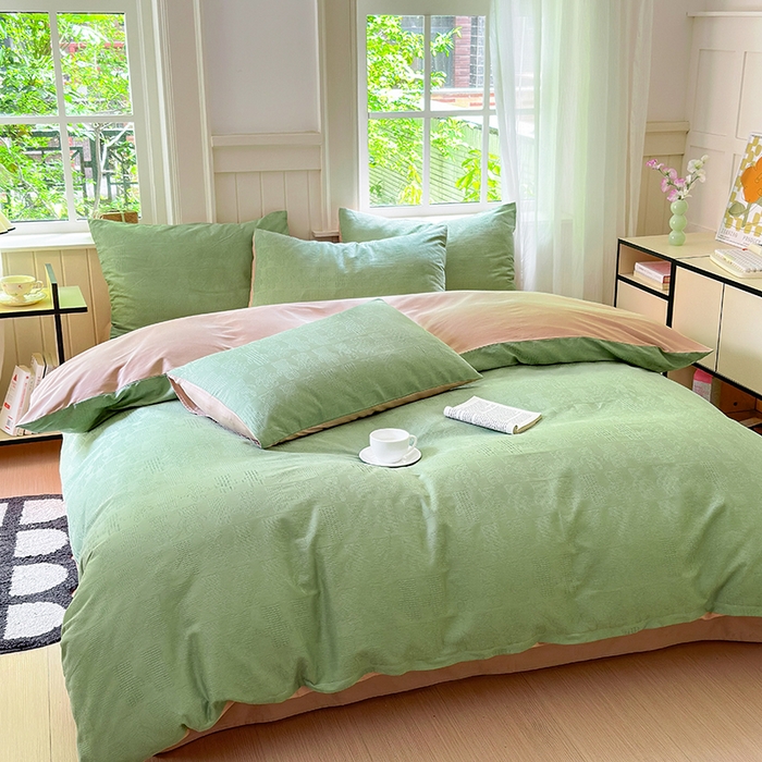 91家纺网 家纺一手货源 找家纺 菡宝 2025新款全棉纯棉色织小提花四件套支持定制定做尺寸 暴力熊绿