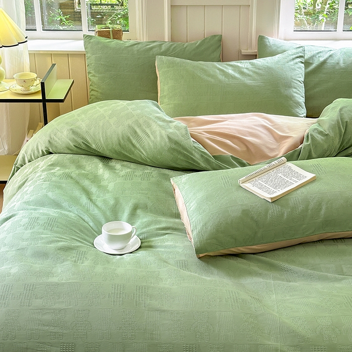 91家纺网 家纺一手货源 找家纺 菡宝 2025新款全棉纯棉色织小提花四件套支持定制定做尺寸 暴力熊绿