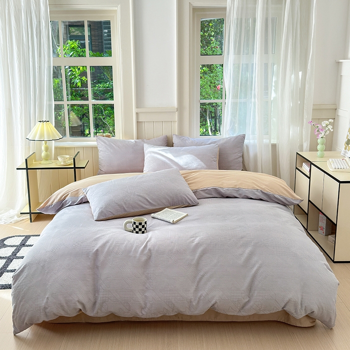 91家纺网 家纺一手货源 找家纺 菡宝 2025新款全棉纯棉色织小提花四件套支持定制定做尺寸 千鸟格灰