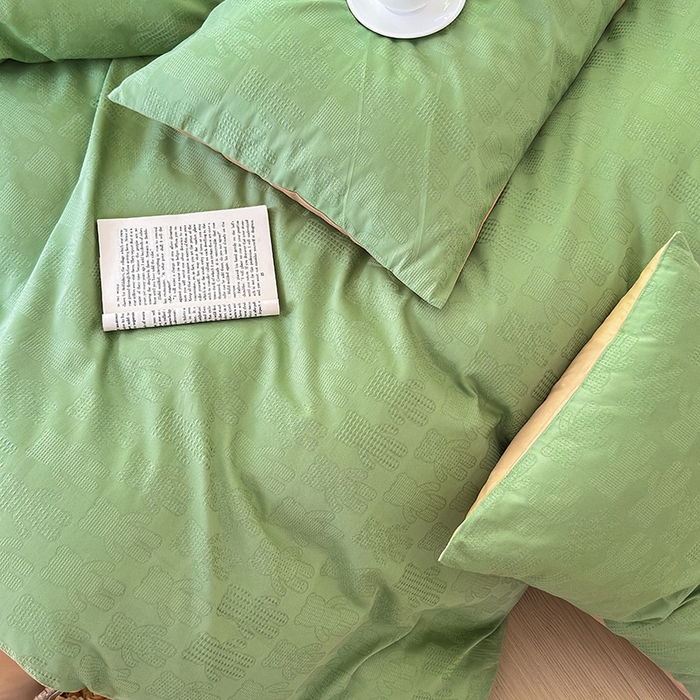 91家纺网 家纺一手货源 找家纺 菡宝 2025新款全棉纯棉色织小提花四件套支持定制定做尺寸 暴力熊绿