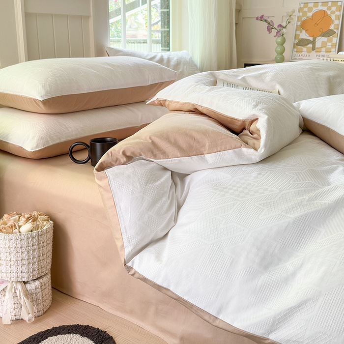 91家纺网 家纺一手货源 找家纺 菡宝 2025新款全棉纯棉色织小提花四件套支持定制定做尺寸 千鸟格白