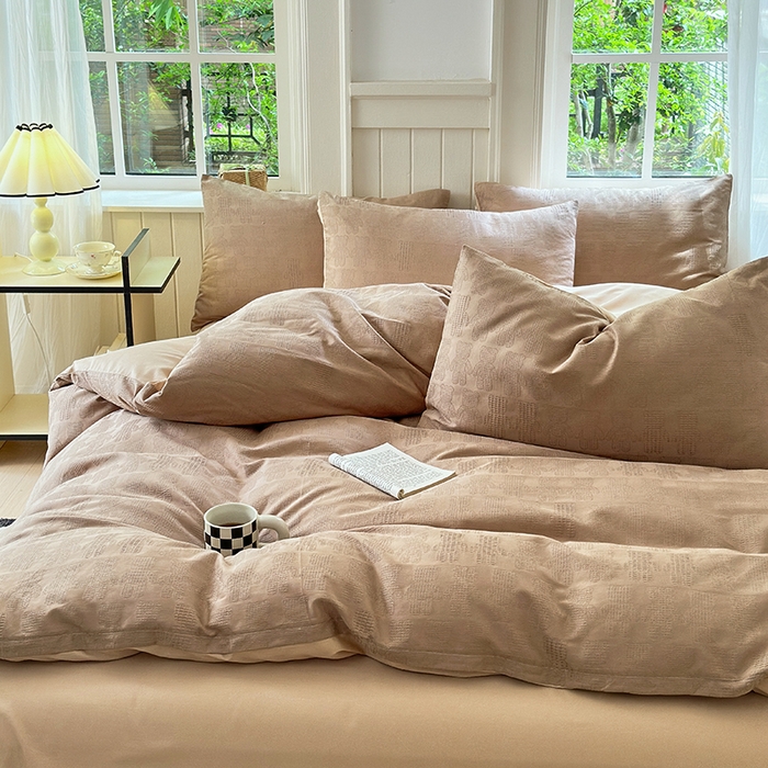 91家纺网 家纺一手货源 找家纺 菡宝 2025新款全棉纯棉色织小提花四件套支持定制定做尺寸 暴力熊卡其