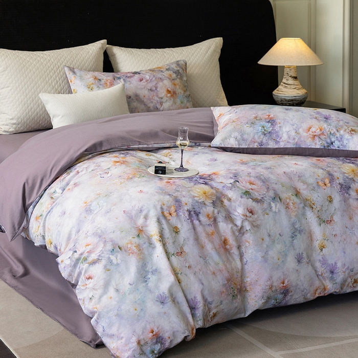 91家纺网 家纺一手货源 找家纺 立奥被业 2025新款全棉高密磨毛数码印花四件套（控价199）秋华紫