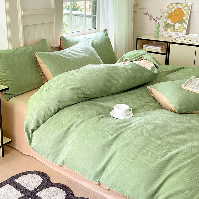 91家纺网 家纺一手货源 找家纺 菡宝 2025新款全棉纯棉色织小提花四件套支持定制定做尺寸 暴力熊绿