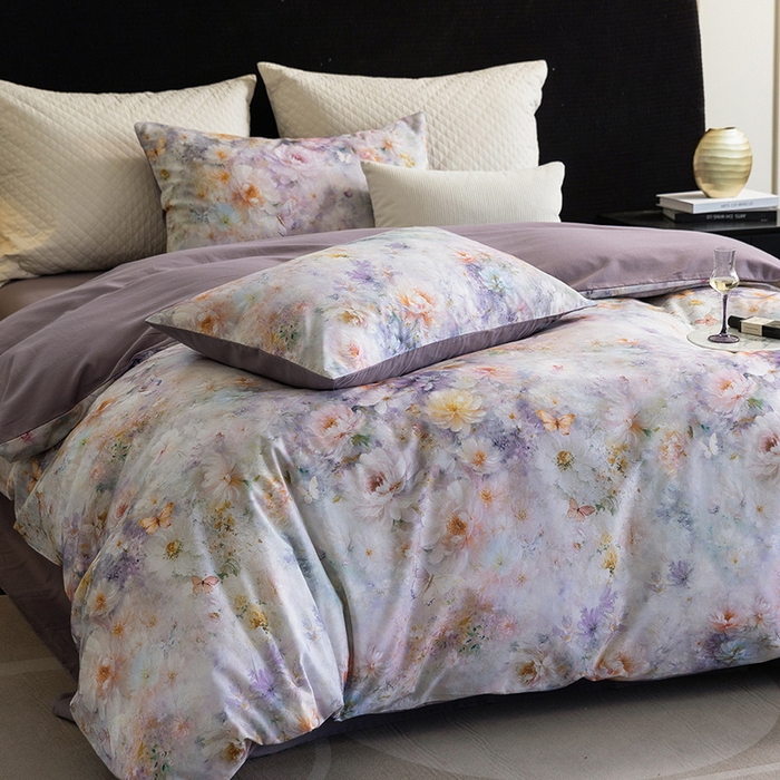 91家纺网 家纺一手货源 找家纺 立奥被业 2025新款全棉高密磨毛数码印花四件套（控价199）秋华紫