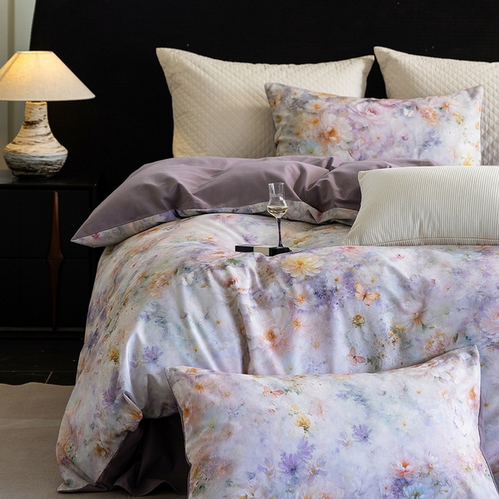 91家纺网 家纺一手货源 找家纺 立奥被业 2025新款全棉高密磨毛数码印花四件套（控价199）秋华紫