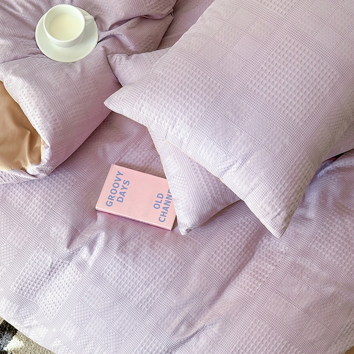 91家纺网 家纺一手货源 找家纺 菡宝 2025新款全棉纯棉色织小提花四件套支持定制定做尺寸 大方块紫