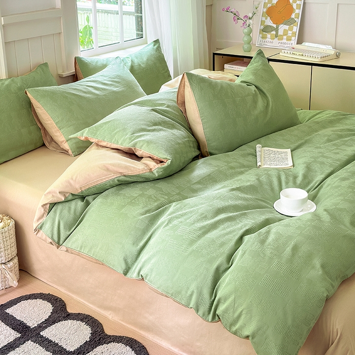 91家纺网 家纺一手货源 找家纺 菡宝 2025新款全棉纯棉色织小提花四件套支持定制定做尺寸 暴力熊绿