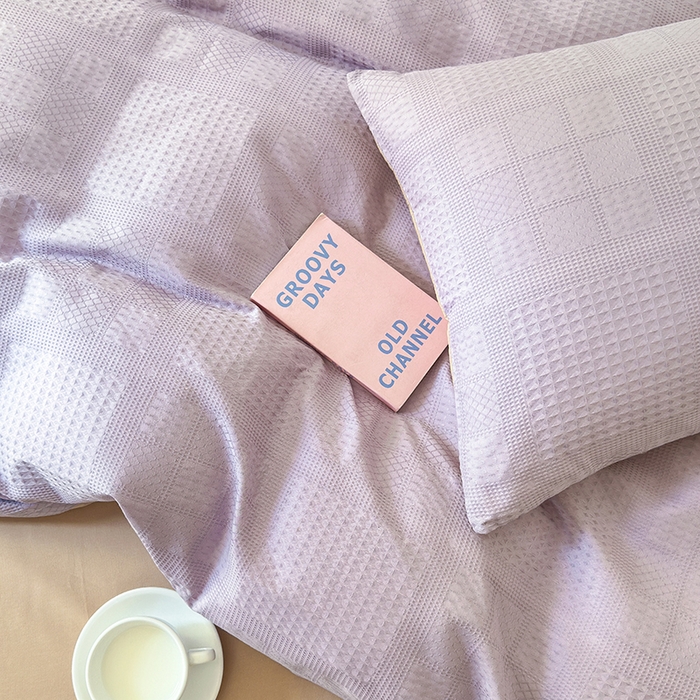 91家纺网 家纺一手货源 找家纺 菡宝 2025新款全棉纯棉色织小提花四件套支持定制定做尺寸 大方块紫