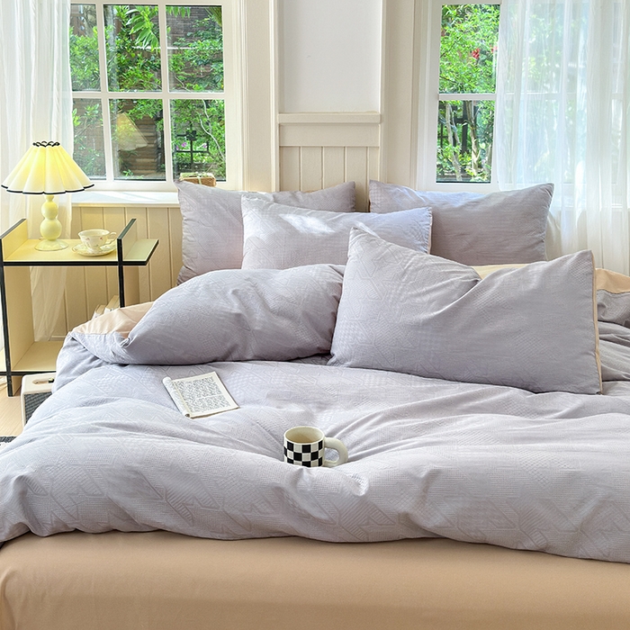 91家纺网 家纺一手货源 找家纺 菡宝 2025新款全棉纯棉色织小提花四件套支持定制定做尺寸 千鸟格灰