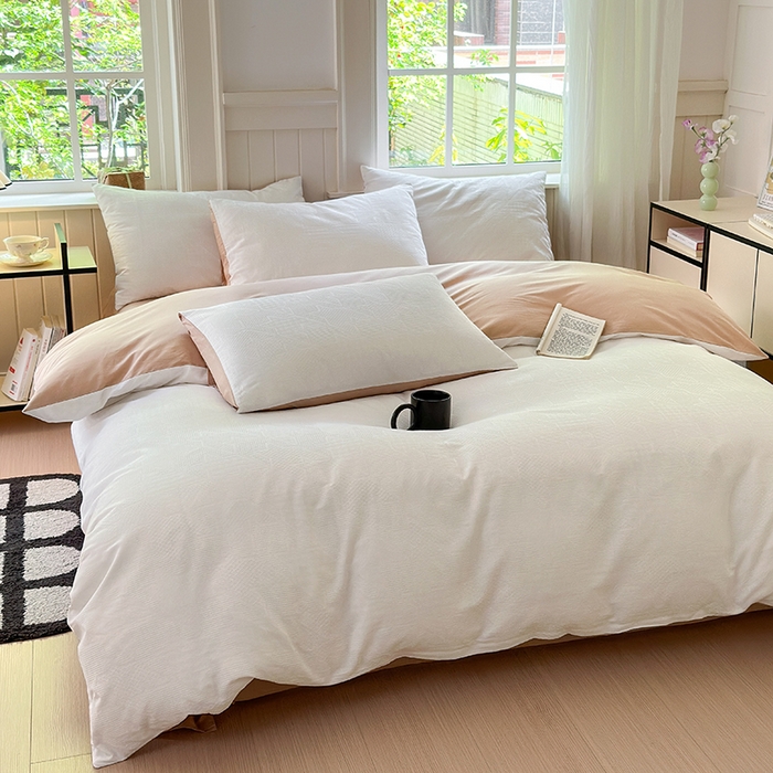 91家纺网 家纺一手货源 找家纺 菡宝 2025新款全棉纯棉色织小提花四件套支持定制定做尺寸 千鸟格白