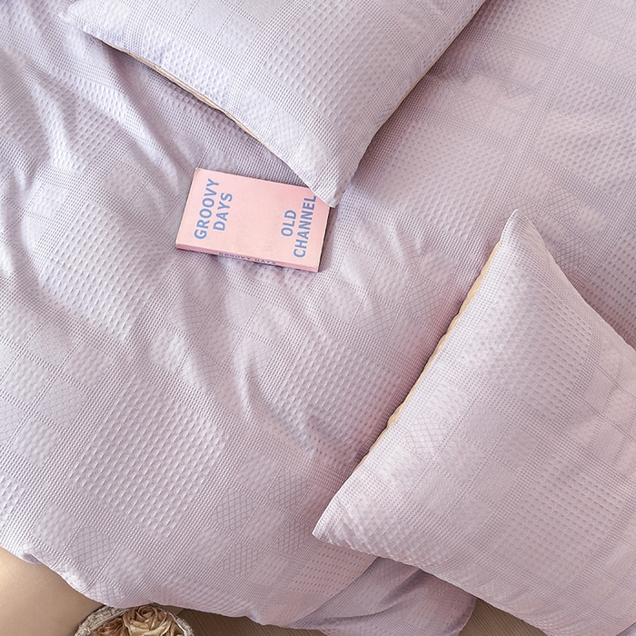 91家纺网 家纺一手货源 找家纺 菡宝 2025新款全棉纯棉色织小提花四件套支持定制定做尺寸 大方块紫