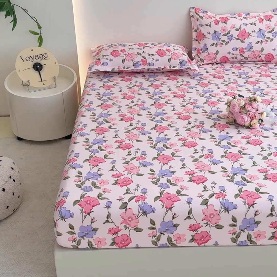 91家纺网 家纺一手货源 找家纺 梦舒阳 2025新款磨毛植物羊绒单床笠三件套单品床笠 花香动人