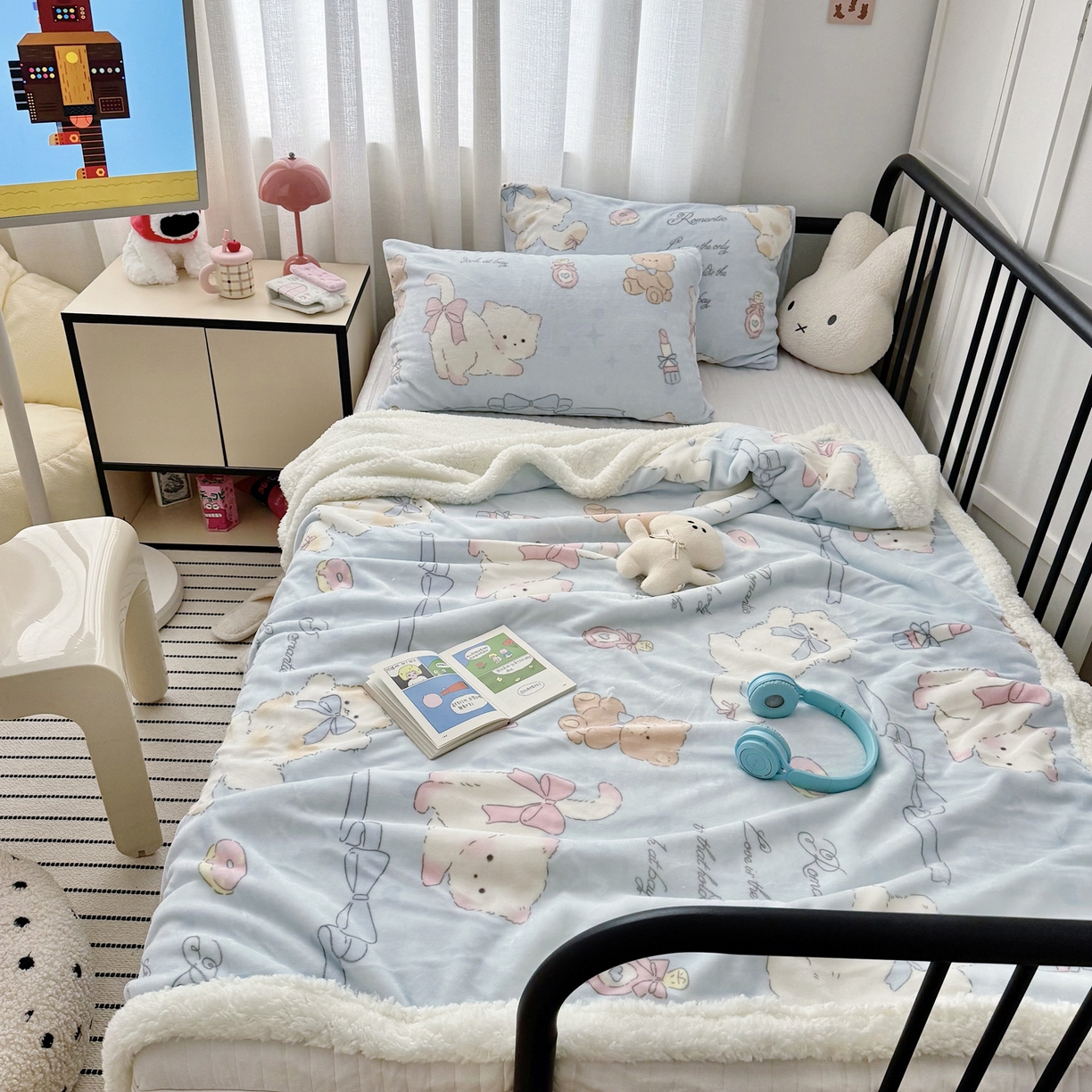 大元 2025新款ins加厚小清新牛奶绒羊羔绒毛毯午睡毯沙发盖毯 礼物猫