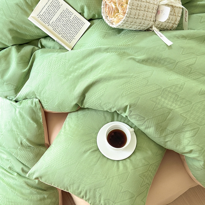 91家纺网 家纺一手货源 找家纺 菡宝 2025新款全棉纯棉色织小提花四件套支持定制定做尺寸 千鸟格绿