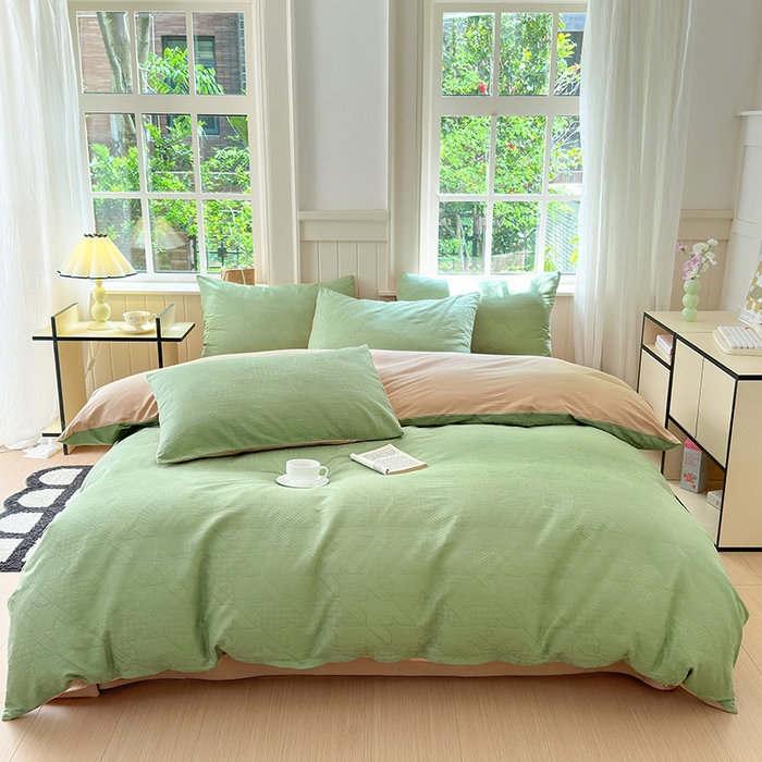 91家纺网 家纺一手货源 找家纺 菡宝 2025新款全棉纯棉色织小提花四件套支持定制定做尺寸 千鸟格绿