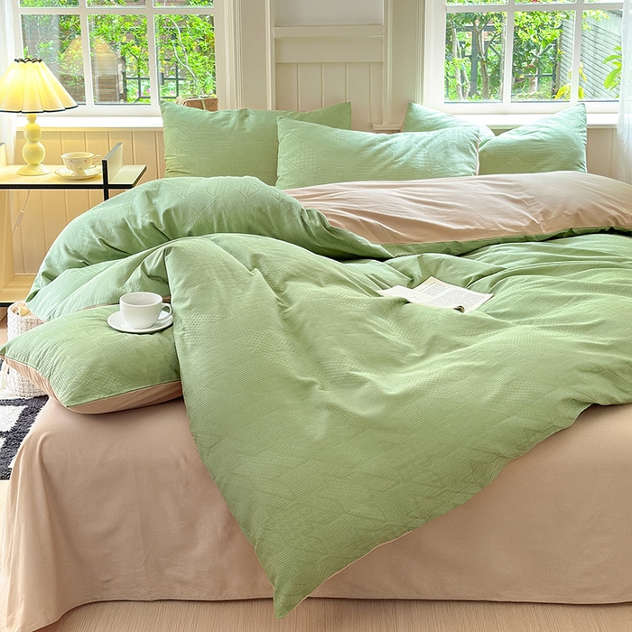 91家纺网 家纺一手货源 找家纺 菡宝 2025新款全棉纯棉色织小提花四件套支持定制定做尺寸 千鸟格绿