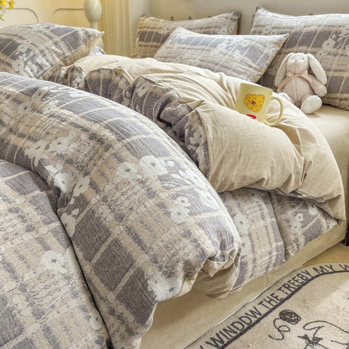 91家纺网 家纺一手货源 找家纺 （总）菡宝 2025新款全棉纯棉色织双层纱提花四件套支持定制定做尺寸