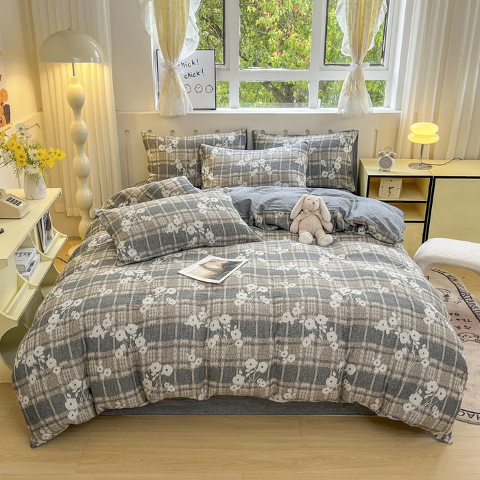 91家纺网 家纺一手货源 找家纺 （总）菡宝 2025新款全棉纯棉色织双层纱提花四件套支持定制定做尺寸