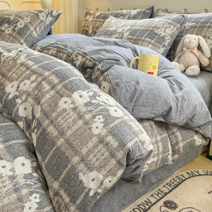 91家纺网 家纺一手货源 找家纺 （总）菡宝 2025新款全棉纯棉色织双层纱提花四件套支持定制定做尺寸