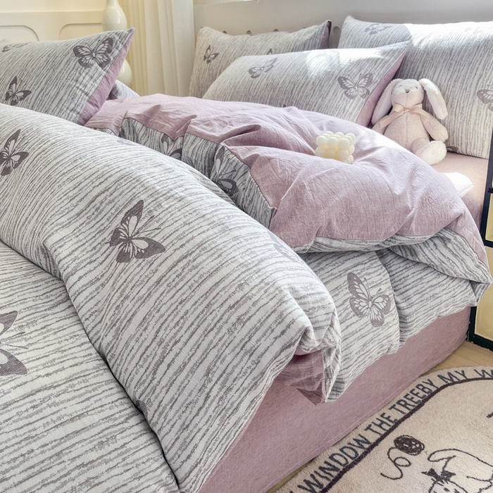 91家纺网 家纺一手货源 找家纺 （总）菡宝 2025新款全棉纯棉色织双层纱提花四件套支持定制定做尺寸