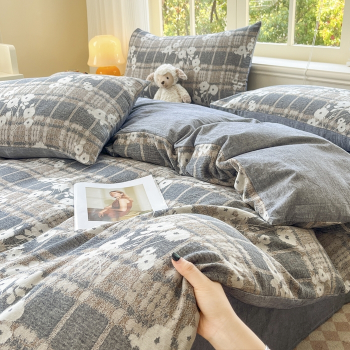 91家纺网 家纺一手货源 找家纺 菡宝 2025新款全棉纯棉色织双层纱提花四件套支持定制定做尺寸 埃利瑟-丈青