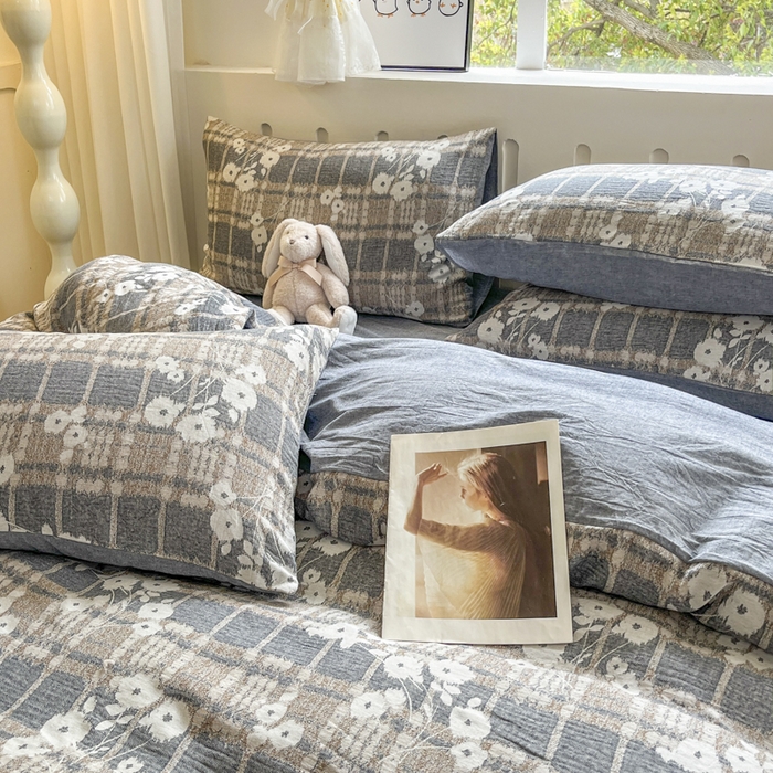 91家纺网 家纺一手货源 找家纺 菡宝 2025新款全棉纯棉色织双层纱提花四件套支持定制定做尺寸 埃利瑟-丈青