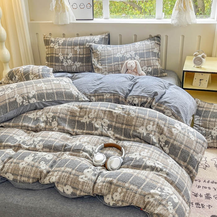 91家纺网 家纺一手货源 找家纺 菡宝 2025新款全棉纯棉色织双层纱提花四件套支持定制定做尺寸 埃利瑟-丈青