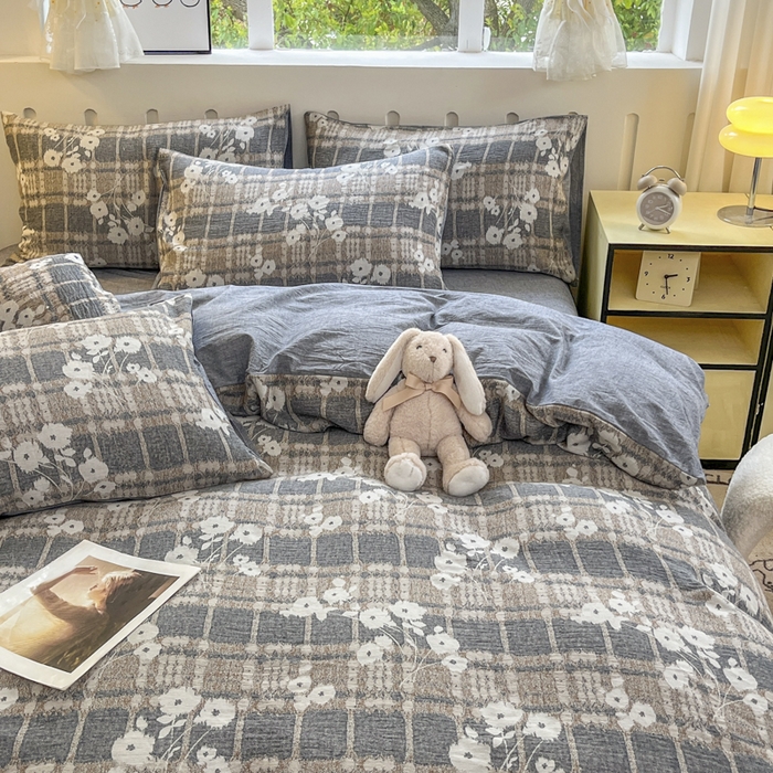 91家纺网 家纺一手货源 找家纺 菡宝 2025新款全棉纯棉色织双层纱提花四件套支持定制定做尺寸 埃利瑟-丈青