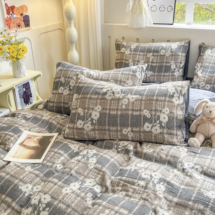 91家纺网 家纺一手货源 找家纺 菡宝 2025新款全棉纯棉色织双层纱提花四件套支持定制定做尺寸 埃利瑟-丈青