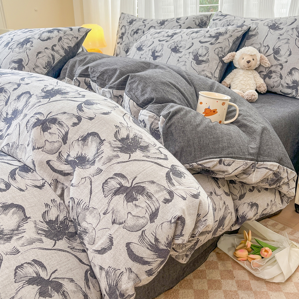 91家纺网 家纺一手货源 找家纺 （总）菡宝 2025新款全棉纯棉色织双层纱提花四件套支持定制定做尺寸