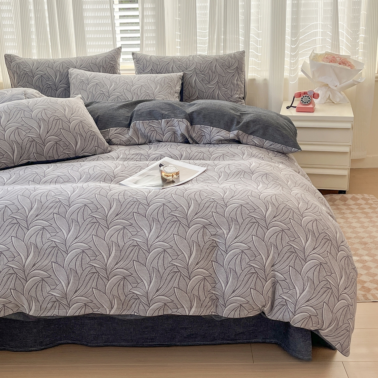 91家纺网 家纺一手货源 找家纺 菡宝 2025新款全棉纯棉色织双层纱提花四件套支持定制定做尺寸 摩登