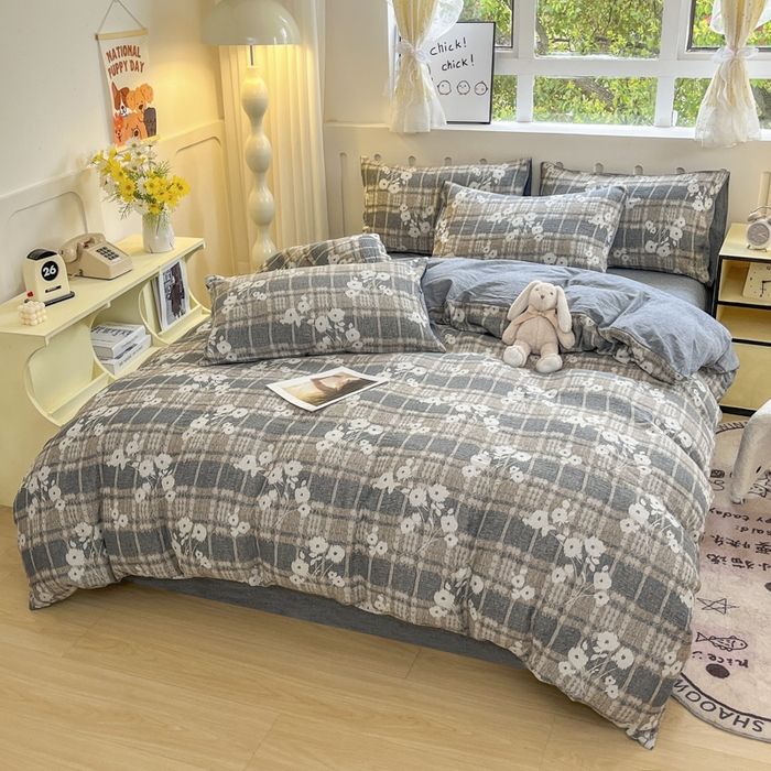 91家纺网 家纺一手货源 找家纺 菡宝 2025新款全棉纯棉色织双层纱提花四件套支持定制定做尺寸 埃利瑟-丈青