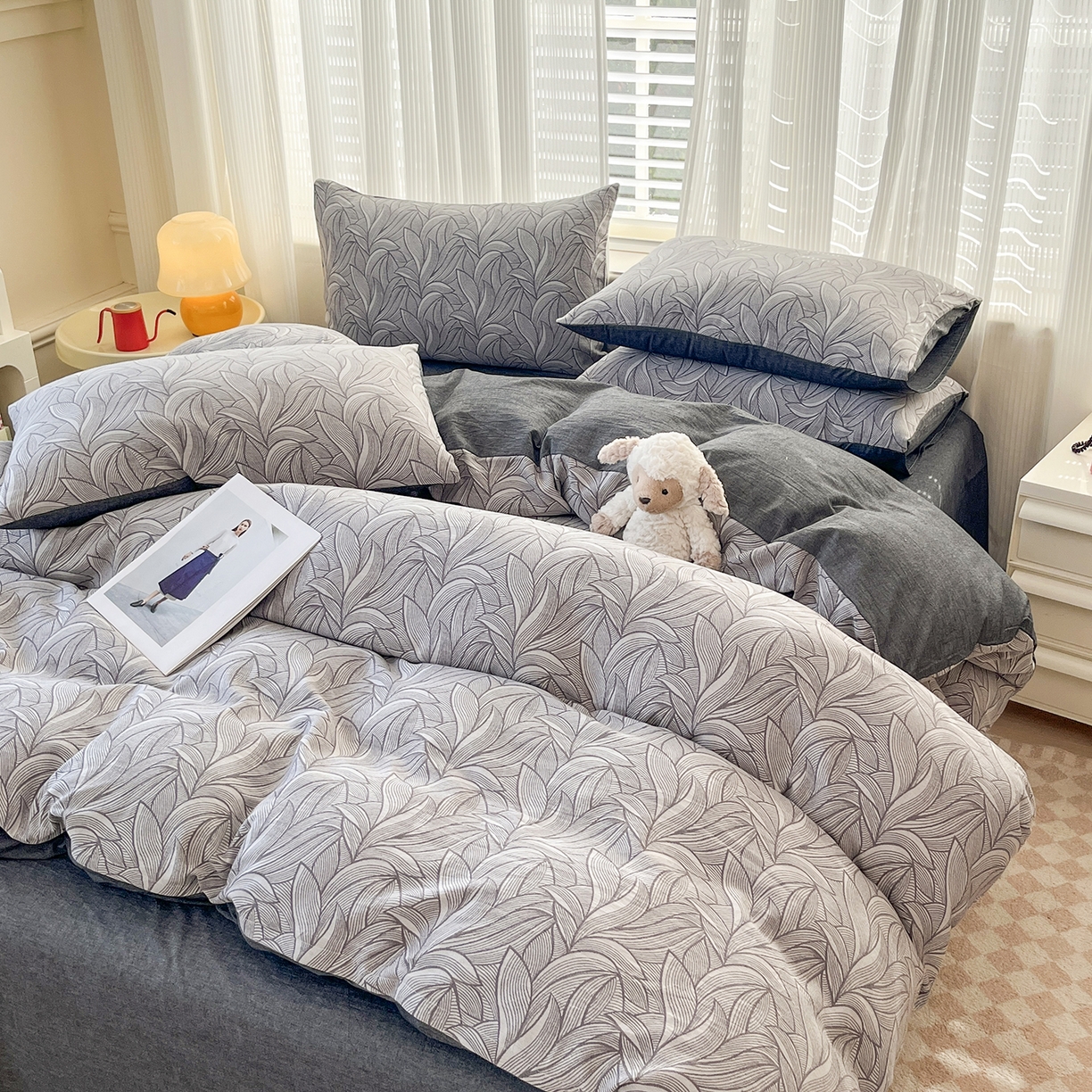 91家纺网 家纺一手货源 找家纺 菡宝 2025新款全棉纯棉色织双层纱提花四件套支持定制定做尺寸 摩登