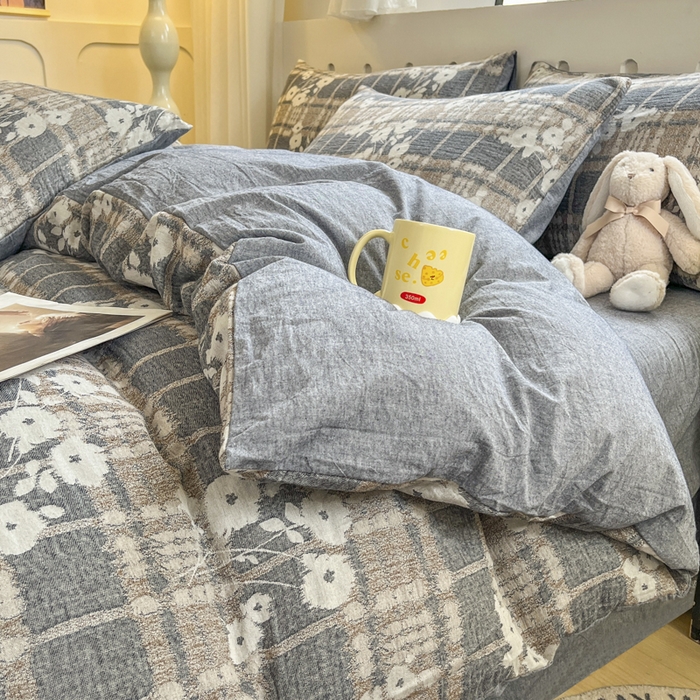 91家纺网 家纺一手货源 找家纺 （总）菡宝 2025新款全棉纯棉色织双层纱提花四件套支持定制定做尺寸