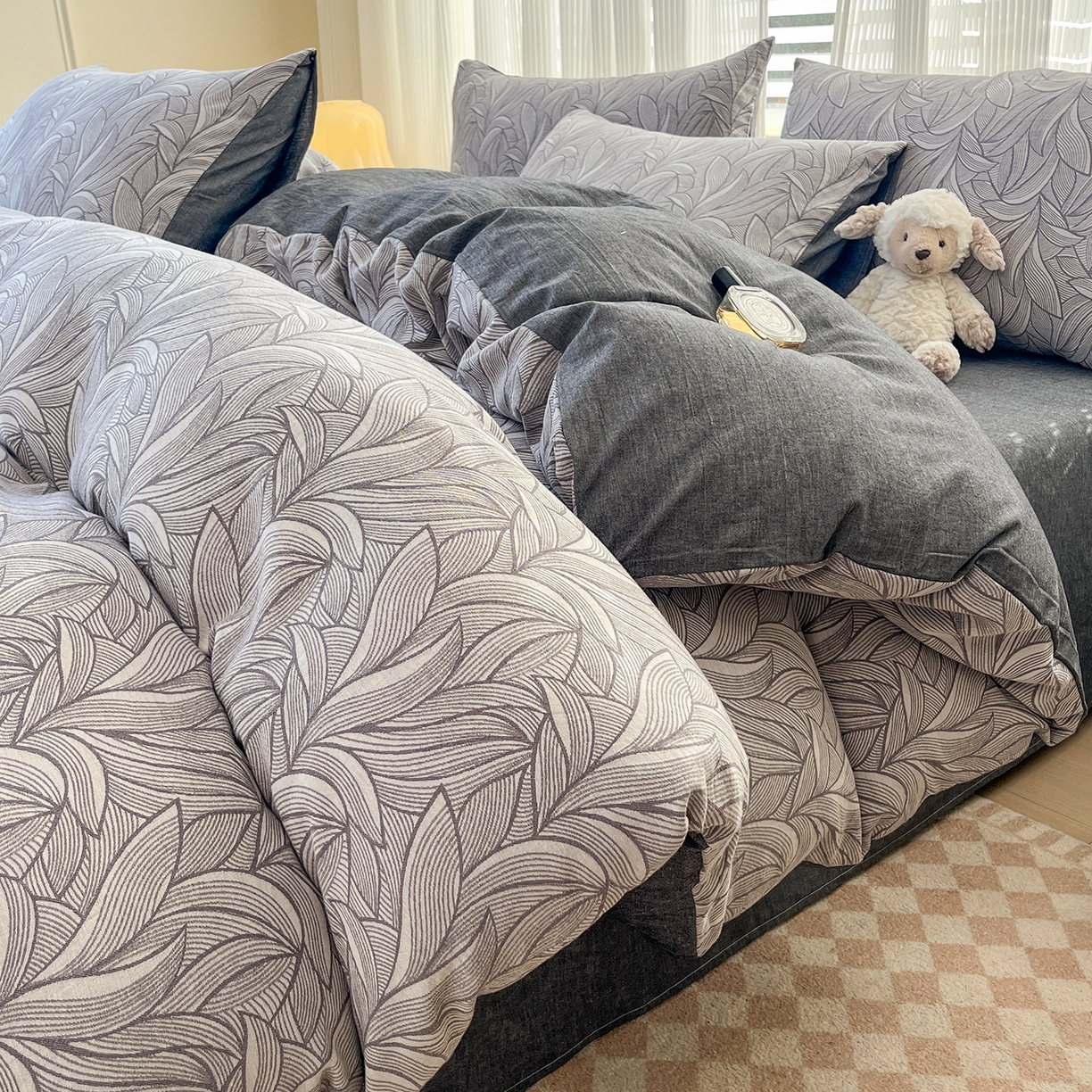 菡宝 2025新款全棉纯棉色织双层纱提花四件套支持定制定做尺寸 摩登