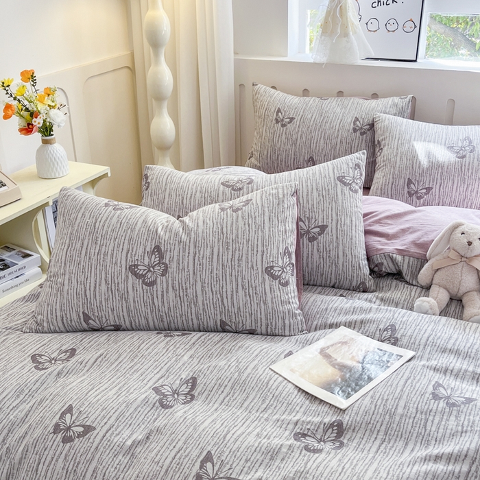 91家纺网 家纺一手货源 找家纺 菡宝 2025新款全棉纯棉色织双层纱提花四件套支持定制定做尺寸 蝶舞-紫