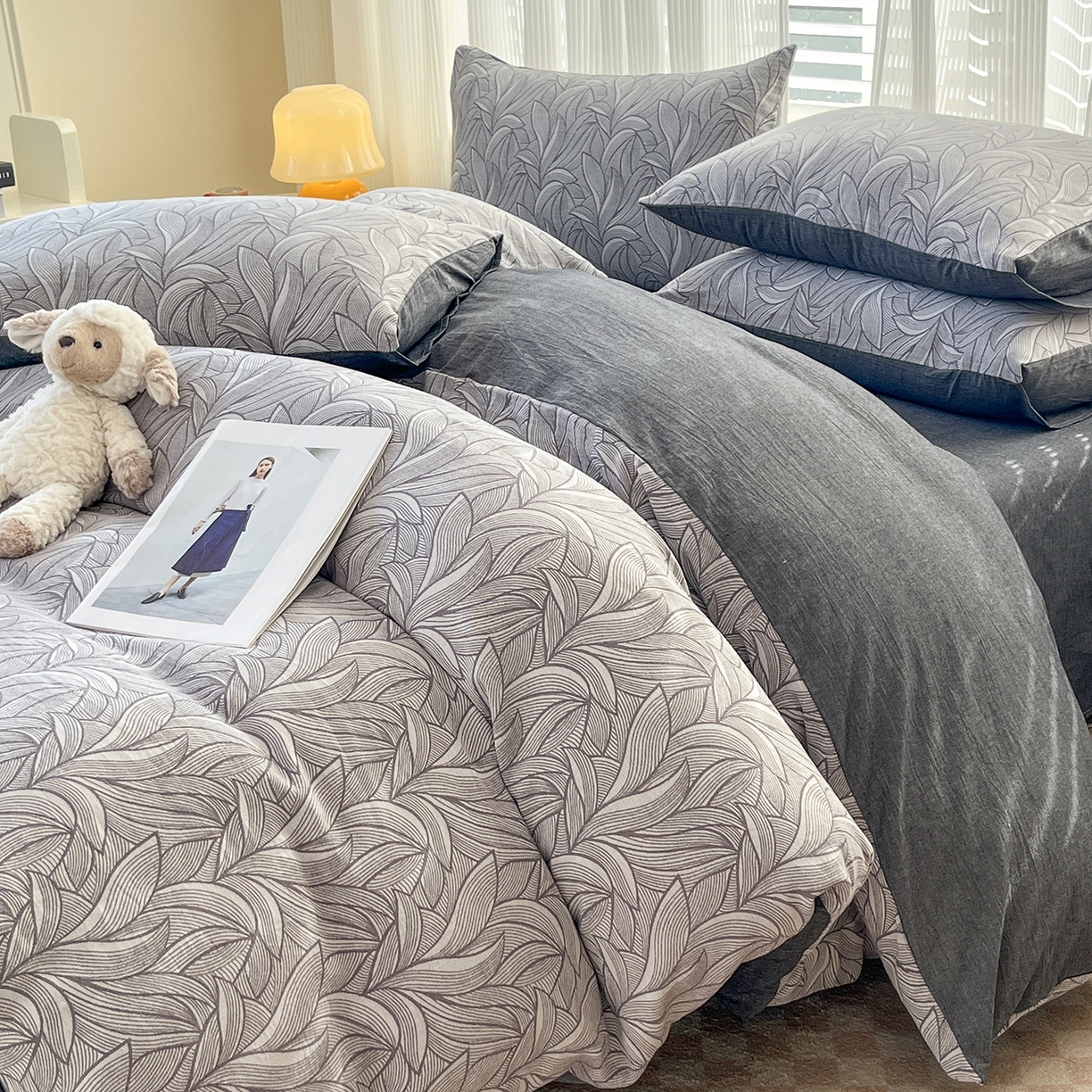 91家纺网 家纺一手货源 找家纺 菡宝 2025新款全棉纯棉色织双层纱提花四件套支持定制定做尺寸 摩登