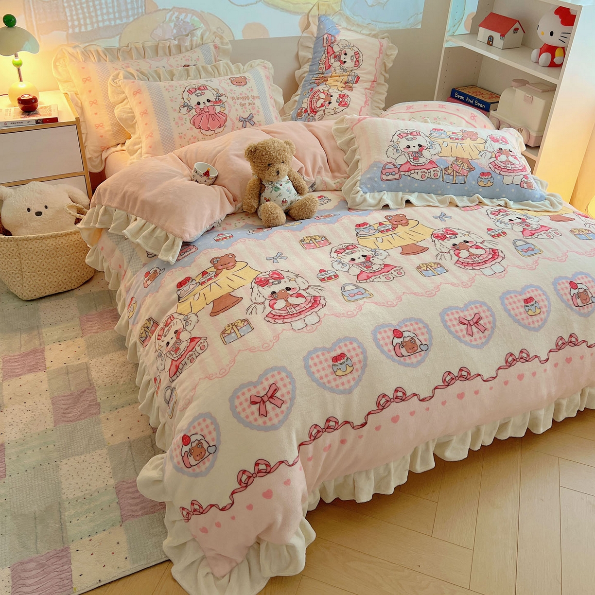 91家纺网 家纺一手货源 找家纺 沐慕 2025新款高克重花边款牛奶绒四件套 花边-洛丽塔