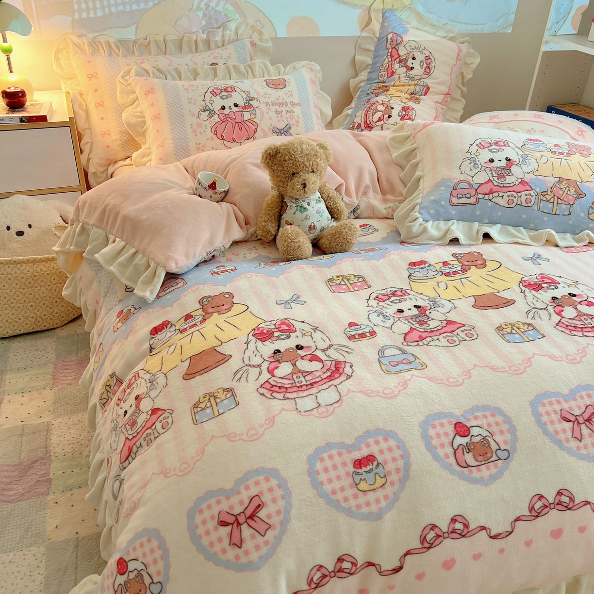 91家纺网 家纺一手货源 找家纺 沐慕 2025新款高克重花边款牛奶绒四件套 花边-洛丽塔