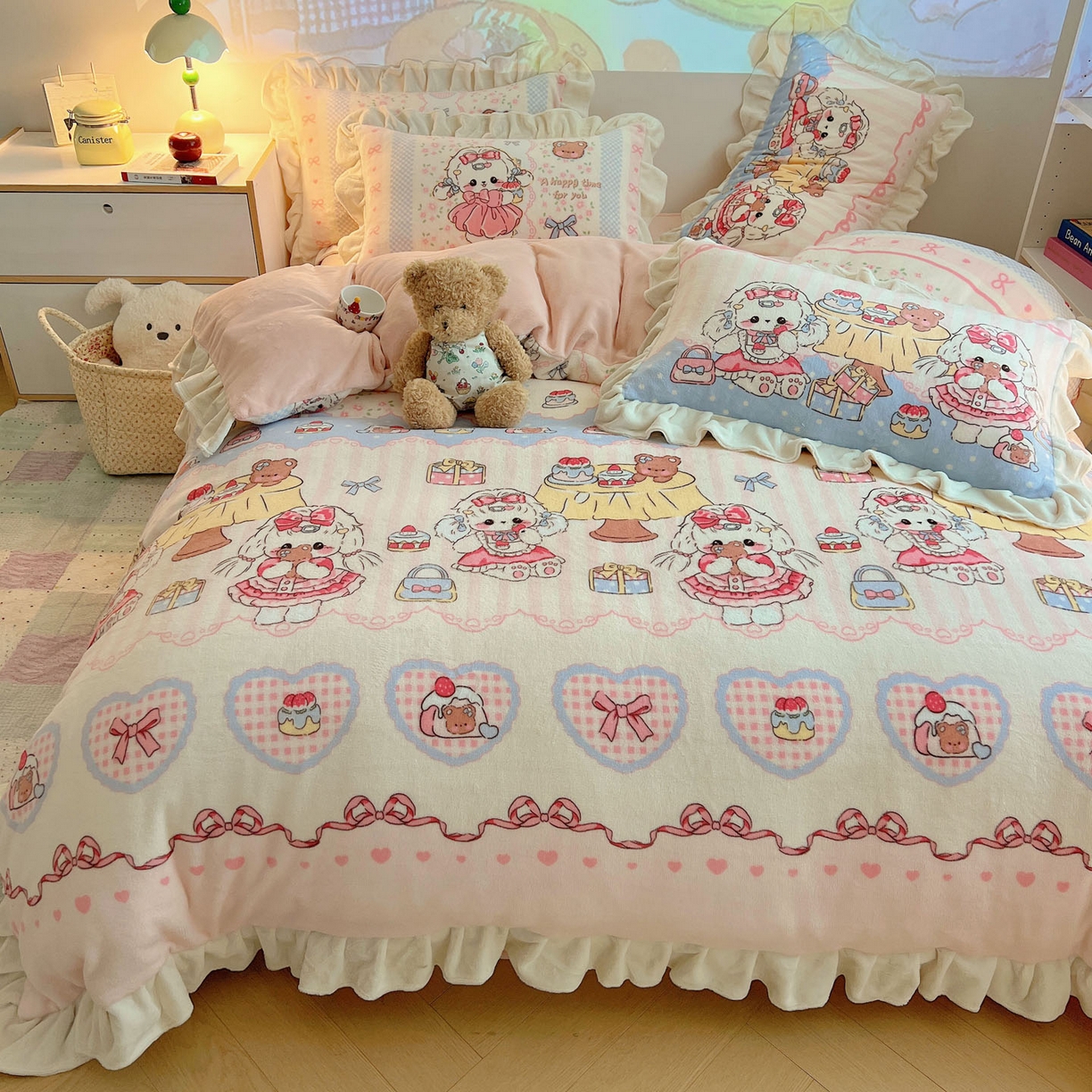 91家纺网 家纺一手货源 找家纺 沐慕 2025新款高克重花边款牛奶绒四件套 花边-洛丽塔